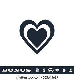 Heart in heart icon flat. Black pictogram on white background. Vector illustration symbol and bonus button