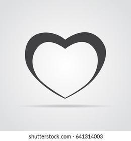 Heart icon in flat design. Gray heart icon on white background. Vector illustration