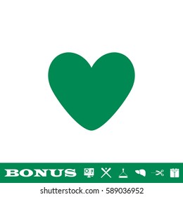 Heart icon flat. Green pictogram on white background. Vector illustration symbol and bonus button