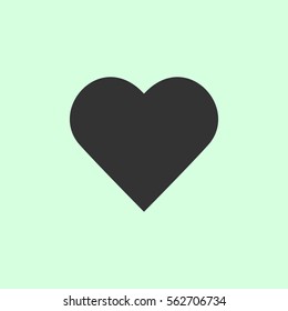 Heart icon flat. Grey vector symbol on green background