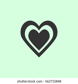 Heart in heart icon flat. Grey vector symbol on green background