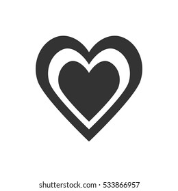 Heart in heart icon flat. Illustration isolated on white background. Vector grey sign symbol