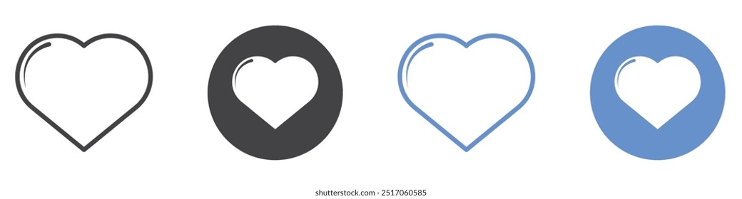 Heart icon flat line symbol set.