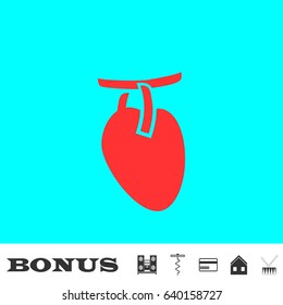 Heart icon flat. Red pictogram on blue background. Vector illustration symbol and bonus buttons Music center, corkscrew, credit card, house, drum