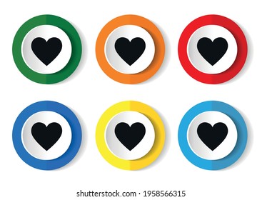 Heart icon flat round buttons set illustration design