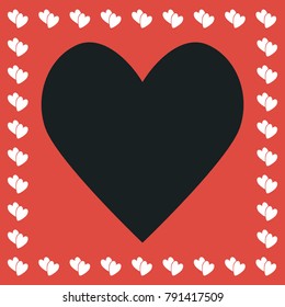 Heart Icon icon flat. Simple black pictogram on red background with white hearts for valentines day. Vector illustration symbol