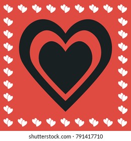 Heart in heart icon flat. Simple black pictogram on red background with white hearts for valentines day. Vector illustration symbol