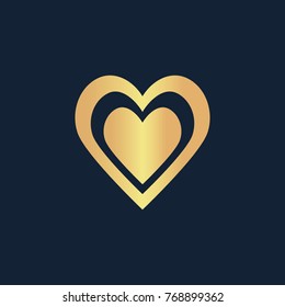 Heart in heart icon flat. Simple gold pictogram on dark background. Vector illustration symbol