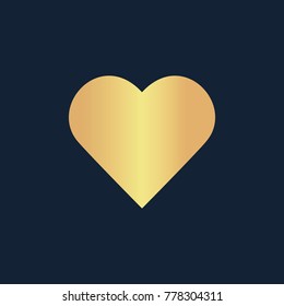 Heart icon flat. Simple gold pictogram on dark background. Vector illustration symbol