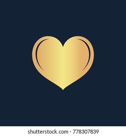 Heart icon flat. Simple gold pictogram on dark background. Vector illustration symbol