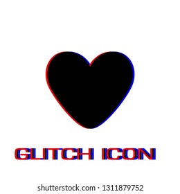 Heart icon flat. Simple pictogram - Glitch effect. Vector illustration symbol