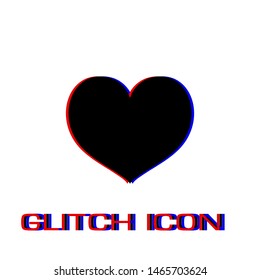 Heart icon flat. Simple pictogram - Glitch effect. Vector illustration symbol