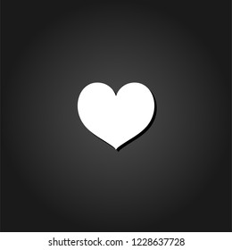 Heart icon flat. Simple White pictogram on black background with shadow. Vector illustration symbol