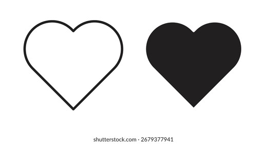 Heart icon flat and stroke style pack on white background. Vector illustrations