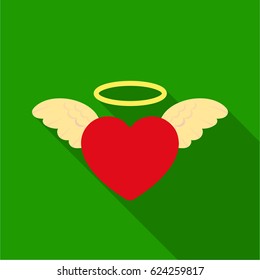 Heart icon in flat style isolated on green background. Romantic symbol stock vector illustration.