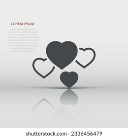 Heart icon in flat style. Love vector illustration on white isolated background. Romantic business concept.
