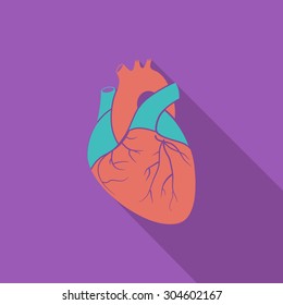 Heart icon. Flat vector related icon with long shadow for web and mobile applications. It can be used as - logo, pictogram, icon, infographic element. Vector Illustration. 