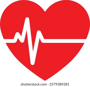 Heart icon in flat. vector signs for apps or web. Valentine's Day, medicine, Love, passion, Romantic concept design symbol health care heartbeat cardiogram isolated on transparent background