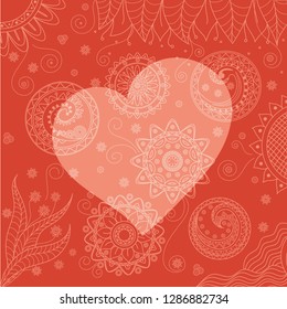 Heart icon. Flowers,leafs in hearted shape for print.Hand-drawn painted red heart, vector element for your design. 
Flat design. Vector illustration.
