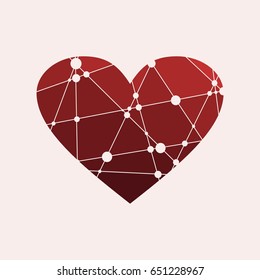 Heart icon. Geometric rumpled triangular low poly origami style gradient graphic illustration. Vector polygonal design for celebration card. Connected lines with dots.