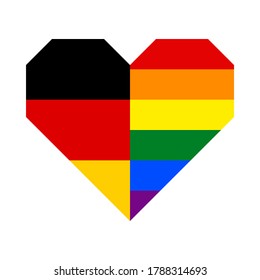 icono cardíaco con bandera alemana y arco iris, aislado en fondo blanco