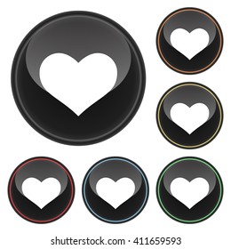 Heart Icon Glossy Button Icon Set in With Various Color Highlights