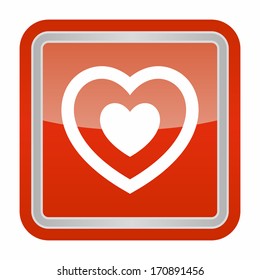 Heart icon (glossy rounded button with metallic frame, red version)