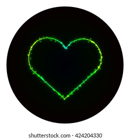 Heart icon of gradient lights on black background. Neon vector icon