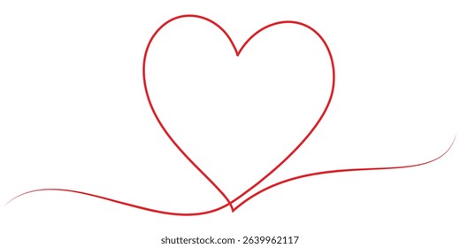 Heart icon hand drawn. Heart continuous red line drawing. one line art sketch heart. Symbol love.	