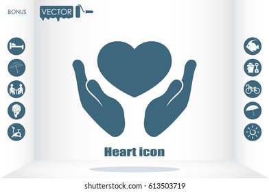 Heart icon in the hands vector.