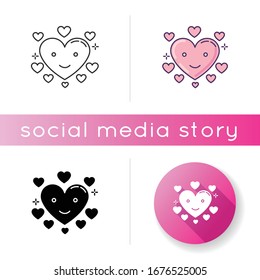 Heart icon. Happy emoji. Flirting mood. Sign of affection. Valentine sign. Cute face. Dating symbol for social media highlights. Linear black and RGB color styles. Isolated vector illustrations