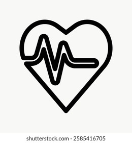 Heart icon with a heartbeat line. Simple heart design. Heartbeat line within heart shape. Minimalist heart and heartbeat symbol.