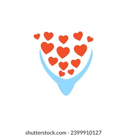 heart icon, holding hands on a white background, vector illustration