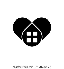 heart icon with house, silhouette vector isolated on white background. simple and modern design