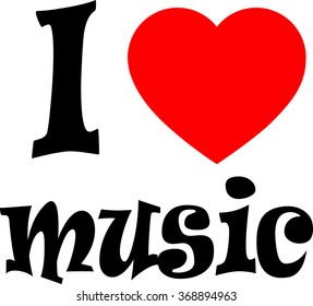 the heart icon, the inscription I love music, the letter black, red heart, vector