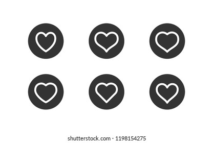 Heart icon inside a circle vector set, symbol of love and romance