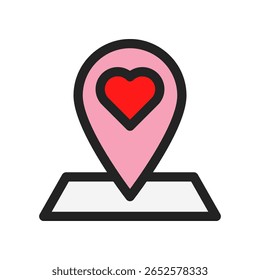 Heart Icon Inside a Location Marker on a Map Symbol