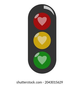 heart icon inside of traffic lamp flat icon white isolated