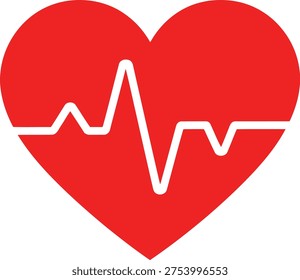 A heart icon with an integrated electrocardiogram line symbolizing health and medical care. Vector