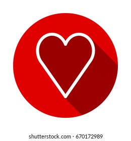 Heart Icon isolated on red background with long shadow. flat icon