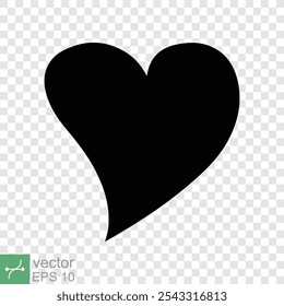 Heart icon isolated on transparent background. Simple flat icon. Black love shape symbol, blank heart silhouette sign logo design, romantic wedding concept. vector illustration EPS 10.