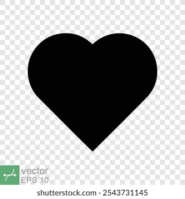 Heart icon isolated on transparent background. Simple flat icon. Black love shape symbol, blank heart silhouette sign logo design, romantic wedding concept. vector illustration EPS 10.