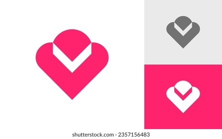 Heart icon with letter v logo design