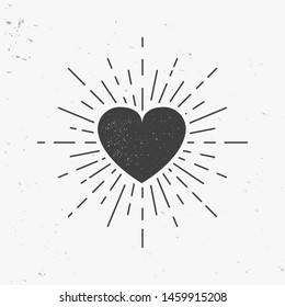 Heart Icon With Light Rays. Vintage Heart With Stamp Effect. Vector Illustration