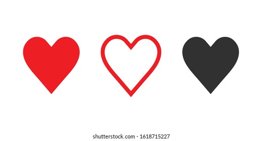 Heart icon and like. Valentines Day. Social nets like red heart web buttons isolated on white background. heart vector icon. Colored collection. Logo element illustration.