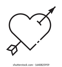 Heart icon is in line and pixel perfect style with arrow . Love symbol for web design. Graphic vector icon for fortuneteller or astrology website. Isolated object on a white background.
