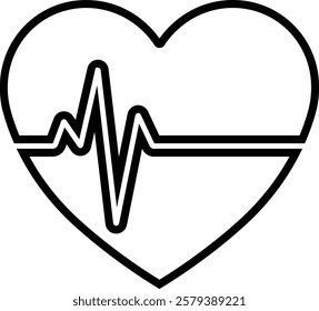 Heart icon in line. vector signs for apps or web. Valentine's Day, medicine, Love, passion, Romantic concept design symbol health care heartbeat cardiogram isolated on transparent background