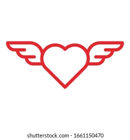 Heart. Icon in a linear style. Vector graphics. Red heart with wings.