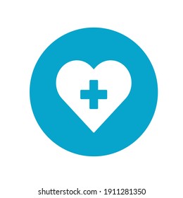 
Heart icon or logo with a white medical cross in a blue circle.
Healthcare, and medicine. Vector illustration