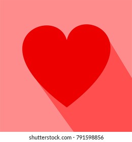 Heart icon with long shadow. Flat style. Vector Illustration isolated for graphic and web design.